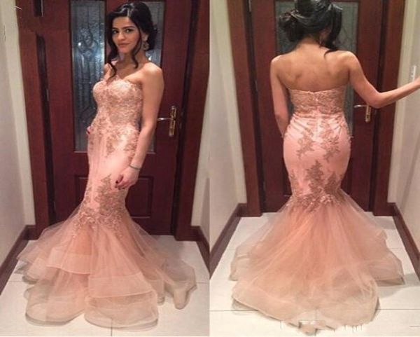 Vestidos de graduación de la sirena de rubor 2019 Apliques del corazón del corazón del corazón dulce Beads Long Arabic Formal Fiest Party Ocasion Dress5030121