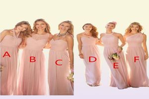 2019 Blush Rose Longue Robes De Demoiselle D'honneur De Style Country Ruché Une Épaule Chérie Dos Nu Pas Cher Demoiselle D'honneur Robe27910999709582