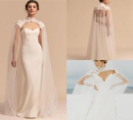 2019 Bohemia Tule Long High Neck Bruiloft Kaap Kant Jacket Bolero Wrap White Ivory Women Bridal Accessories Custom Made9004907