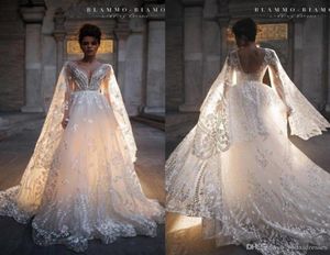 2019 robes de mariée bohème col en V sexy dos nu balayage train manches cloche robes de mariée Boho dentelle appliques plage grande taille Weddi5259496