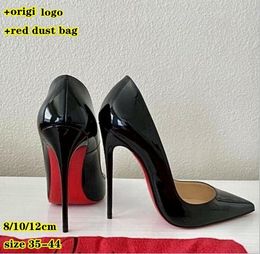 Diseñador Mujeres zapatos de tacón alto de alto fondo Rojo 6 cm 8cm 10 cm 12 cm Tacones delgados Pombos de mujer de cuero nudas negras con bolsa de ante rojo 34-44