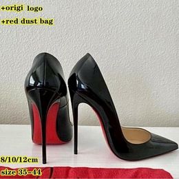 Designer Femmes Chaussures à talons hauts Red Bottoms brillants 6cm 8cm 10cm 12cm Talons minces Noir Patent en cuir Pompes avec sac en daim rouge 34-44