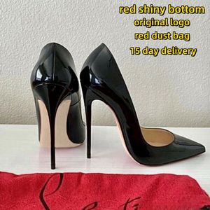 Designer vrouwen hoge hakschoenen rood gladde bodems 6 cm 8 cm 10 cm 12 cm dunne hakken zwarte naakt lederen vrouw pompen met stofzak 34-44
