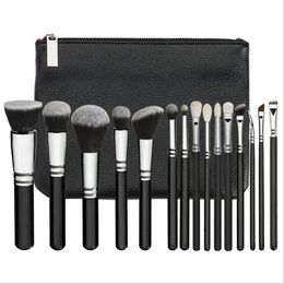 Zeemeermin 15 stks / set make-up eenhoornborstels met PU-zak Professionele borstel voor poeder Foundation Blush Oogschaduw Eyeliner Mengpotlood