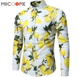 2019 Brand Men Hawaii Camisas Masculino Limón casual impreso Camisa delgada Camisa de algodón Camisa de manga larga Camisa Masculina SXL LY191208018428