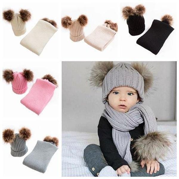 2019 flambant neuf nouveau-né bébé enfants filles garçons hiver chaud tricot chapeau boules de fourrure pompon solide mignon belle bonnet casquette cadeauxZZ