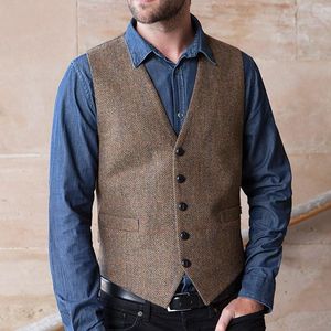 Gilet de marié brun Country 2019 Ferme de mariage Herringbone tweed Tailor Made Slim Fit Mens Gest Prom Party Waistcoat