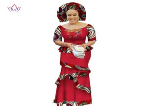 2019 BRW Private Custom African Dress Bazin Riche Women Dress Suit halve mouwtoppen en lange printrok groot formaat M6XL WY24127576718