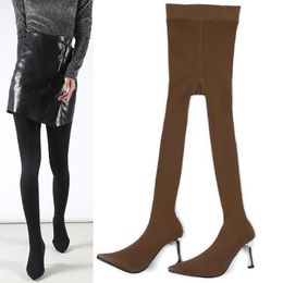 Livraison gratuite 2019 BuonoScarpe Femmes Sur Le Genou Bottes Élastique Pantyhose Chaussette De Mode Botte À Talon Haut Long Sexy Cuisse Haut pillage Haut