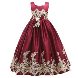 Robes de fille de fleur en dentelle bordeaux 2019 beaux vêtements avec gros nœud Tutu robes de bal en Stock pas cher pour l'âge 3-13249g