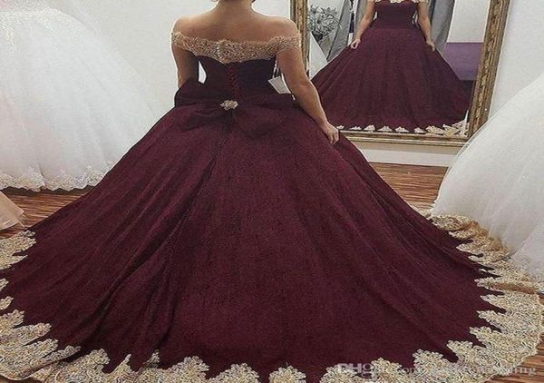 2019 Burgoundy Quinceanera Dress Princess Arabic Dubai Off Shoulder Sweet 16 Edades Long Girls Prom Party Gown Plus Tamaño Cust7401269
