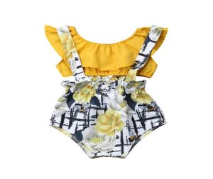 2019 Canis Summer 2pcs Nouveau-né bébé fille floral rober tube collier jaune top global pp short pantalon tenue vêtements mignons set1135459