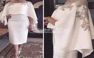 2019 Cape Shawl Half Sheeves moeder van de bruid jurken Appliques witte thee lengte mantel cocktail prom jurk avondjurken8794456