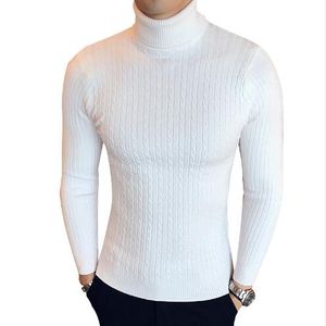 Casual invierno cuello alto cálido suéter hombres cuello alto marca hombres suéteres Slim Fit Pullover hombres prendas de punto hombre doble cuello