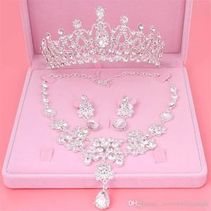 2019 Goedkope Bling Bling Set Kronen Ketting Oorbellen Legering Kristal Lovertjes Bruids Sieraden Accessoires Bruiloft Tiara Hoofddeksels Ha259R