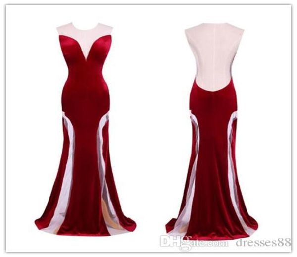 2019 Pas Cher Élégant Bijou Creux Velours Sexy Dos Robes De Bal Bourgogne Longueur De Plancher Soirée Robes De Bal Robe De Soirée Tulle Nightdres9282032