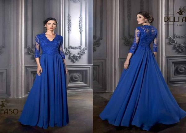 2019 Barato Manga larga Exquisito Madre de los vestidos de novia Janique Sheer Illusion Lace Gasa Una línea Vestidos de noche formales largos Cu3803100