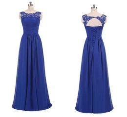 2019 Goedkope Royal Blue Mother of the Bruid Plus Size Jurken Kant Plooien Chiffon Lange Elegante Avondjurken Formele Vrouwen Bruiloft