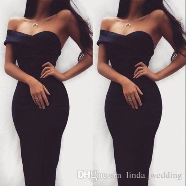 2019 Chic Sheet Little Black Cocktail Robe Simple Tea Longueur Sweetheart Holiday Holiday Club Homecoming Party Robe plus taille personnalisée M 265D