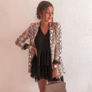 2019 mujeres elegantes chaqueta con estampado de serpiente con cuello entallado abrigo de manga larga ropa de abrigo femenina traje de mujer Top OL chaqueta femenina abrigo fino T200319