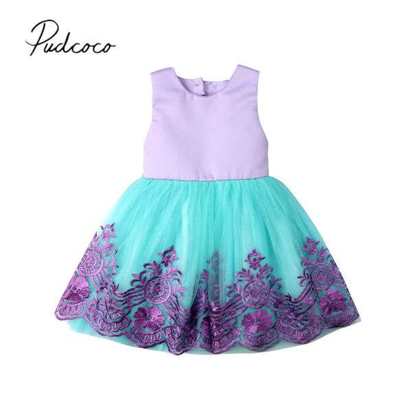 2019 Niños Ropa de verano Flor Niños Bebé Niña Arco Pageant Fiesta Princesa Vestido formal Vestido de tutú Vestido de gasa de encaje 6M-5T Q0716