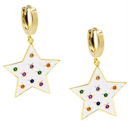 2019 Kerstcadeau Regenboog CZ Star Witte Emaille Star Drop Charm Vergulde Earring Mode Trendy Vrouwen Sieraden