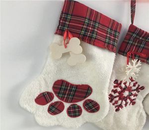 2019 bas de noël chat chien patte moelleux Santa chaussettes flocon de neige arbre de noël parttern sac cadeau de noël EWE26862082700