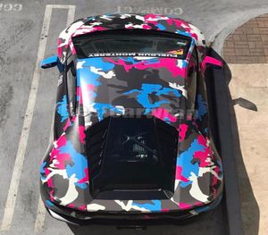 2019 Enveloppement de vinyle Camo noir bleu rose coloré pour emballage de voiture de véhicule Graphics Camo couvrant des autocollants feuille avec bulle d'air 152x4711617