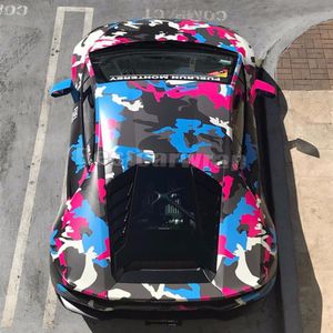 2019 Kleurrijke blauw roze zwart Camo Vinyl wrap voor Voertuig auto wrap Grafische Camo die stickers folie met luchtbel 1 52x2706