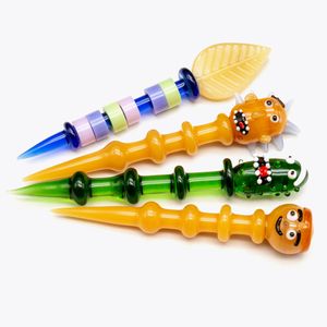 Colorful Dab Tool Glass Dabber PinkﾠStick Carve Wax Carb Cap para Hookahs cuarzo banger Rigs Bong