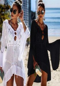 2019 Crochet Blanc Tricoté Plage Cover-up Robe Tunique Longue Paréos Bikinis Cover-ups Swim Cover-up Robe Plage Beachwear Y2007063587441