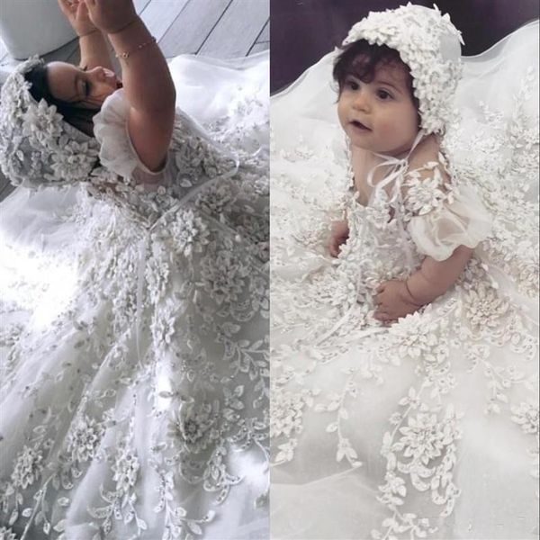 2019 Robes De Fille De Fleur Mignonnes Avec Capuche 3D Floral Appliques Paillettes À Manches Courtes Filles Pageant Robe Première Communion Robes296Q