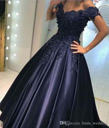 2019 Dark Blue Long Satin Prom Dress Sexy A Line Formal Holidays Wear Graduation Evening Page Pageant Toge Custom Made Plus Size1007876