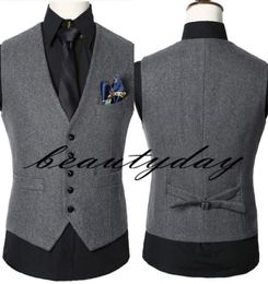 2019 gilets de marié de mariage gris foncé laine simple boutonnage chevrons tweed gilets garçons d'honneur gilet hommes 039s costume gilet gilet de bal 3961170