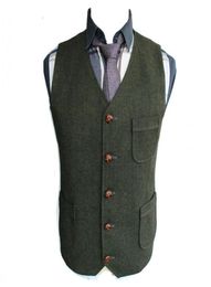 2019 Donkergroen Bruidegom Vesten Land Bruiloft Wol Visgraat Tweed Vest Slim Fit Heren039s Pak Vest Jurk Jas Jurk Vest F2803776