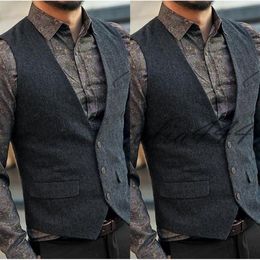 2019 chalecos de tweed de espiga de lana gris oscuro, chaleco de traje para hombre hecho a medida, chalecos de novio delgados, chaleco de boda Vintage de talla grande británico Wai267T