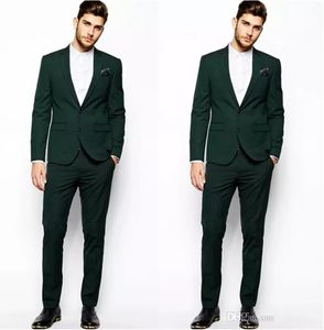 2019 Designer vert foncé hommes costume deux pièces costume de marié costumes de mariage pour les meilleurs hommes Slim Fit marié smokings pour homme (veste + pantalon)