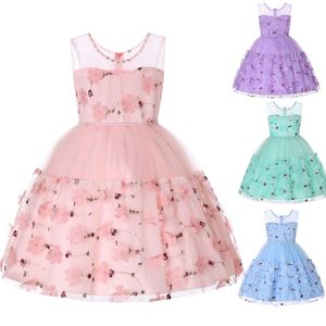 2019 Vestidos de niña de flores de diseñador para niños Apliques florales en 3D formales Flores hechas a mano Joya Bordado Princesa Cumpleaños Fiesta Vestido de fiesta