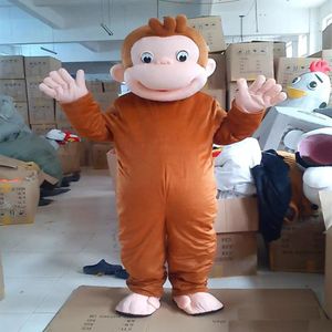 2019 Korting fabriek Curious George Monkey Mascot Kostuums Cartoon Fancy Dress Halloween Party Kostuum Volwassen Size235d