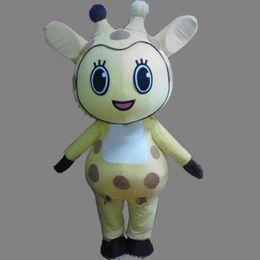 2019 Discount Factory Sale Cute Big Eyes Giraffe volwassen maat Mascotte Kostuum Fancy Verjaardagsfeestjes Jurk Halloween Carnivals kostuums