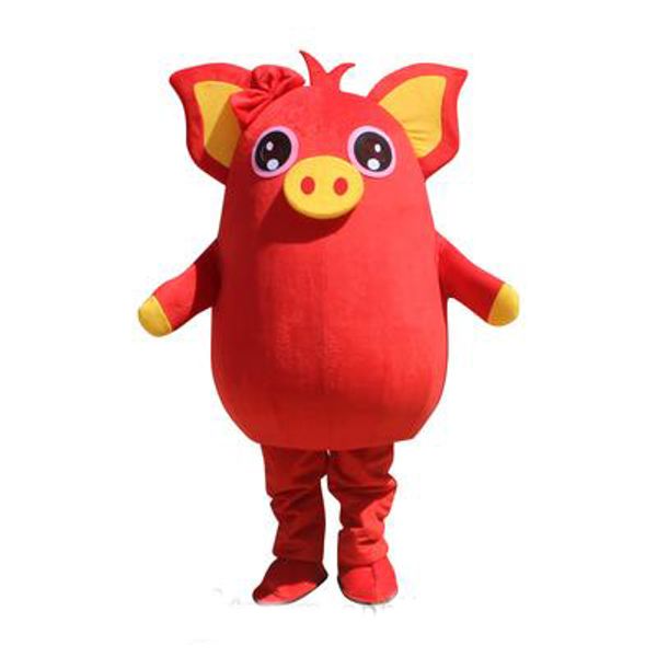 2019 Discount vente d'usine cochon jaune cochon rouge mascotte fête Costume jeu adulte robe défilé Animal anniversaire