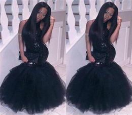 2019 élégante fille noire sirène robes de bal africaines tenue de soirée grande taille longue paillettes sexy dos nu robes pas cher fête Homecomi5760503