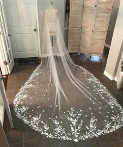 2019 Elegante Bruidssluiers Kant Applicaties 3m lang Eén laag Kathedraallengte Voiles de mariage Op maat gemaakte bruidssluier van hoge kwaliteit2577078