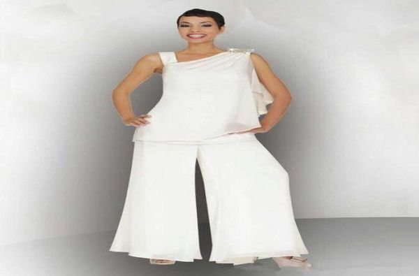 2019 elegante marfil Madre of the Bride Groom Pantra de pantalón Ruchada Ruchada Gran Chiffon Garfón Formal Vestidos de invitado de boda3241047