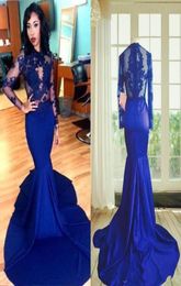 2019 Elegante zeemeermin avondjurken juweel juweel lange mouwen seks backless prom jurk kant applique avondjurk feestjurk 9260058