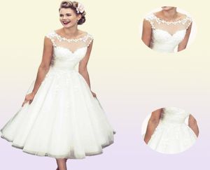 2019 robes de mariée de plage courtes élégantes col transparent appliques longueur de dentelle modeste robes de mariée bohème robes de noiva pas cher plus taille 8675501