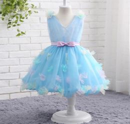 2019 Elegant Vneck tulle rideaux de fleurs robes filles de fleurs multicolorize robes de fée de fleurs avec joli papillon et gros arc de ceinture B7215697