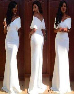 2019 Elegante witte avondjurken Mermaid cap mouwen vloer lengte lange prom jurk sarahbridale avond slijtage elegante formele jurken 1308523