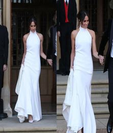 2019 elegantes vestidos de novia de sirena blanca Príncipe Meghan Markle Wedding Party Gowns Halter Soft Satin Wedding Vestido3006435