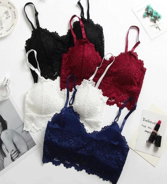 2019 sujetador bordado mujer vino rojo azul blanco negro encaje Bralette talla grande sujetador Push Up inalámbrico espalda descubierta Sexy Bras5221181